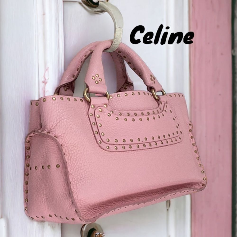 AUTHENTIC CELINE PINK LEATHER BOOGIE TOTE SATCHEL BAG GROMMET EMBELLISHED - Picture 2 of 15